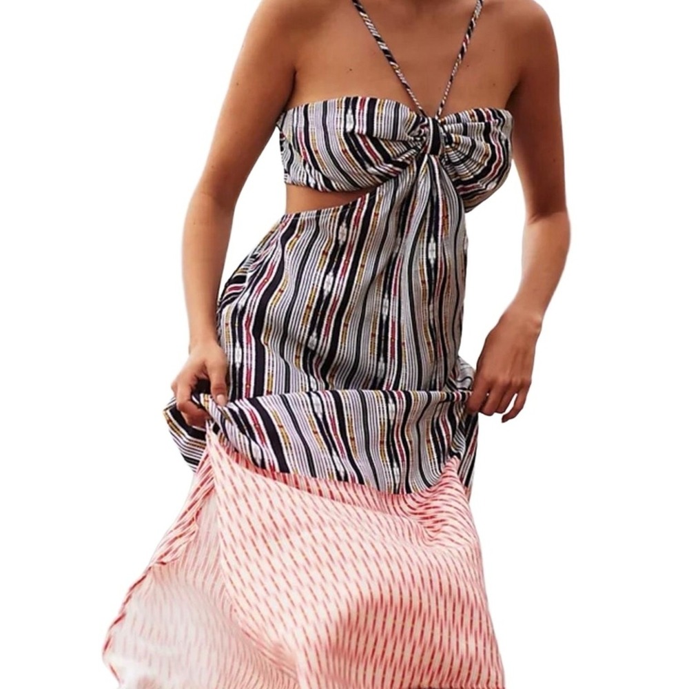 Anthropologie Dress Womens XS Halter Tie Back Open Maxi Swim Beach Summer NWT
